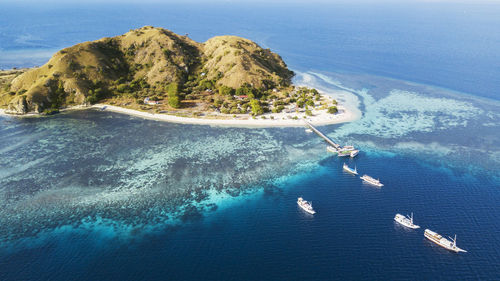 High angle view of sea and mountain