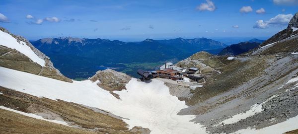 Scenic view of snowcapped mountains against sky