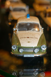 Close-up of vintage car on table