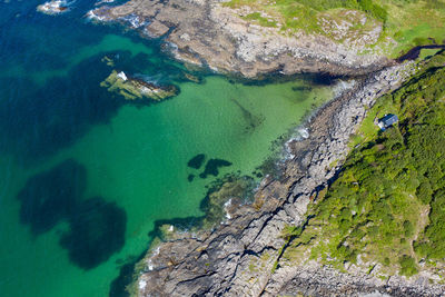 High angle view of rocks on beach