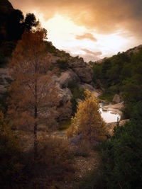 High angle view of landscape against sky during sunset