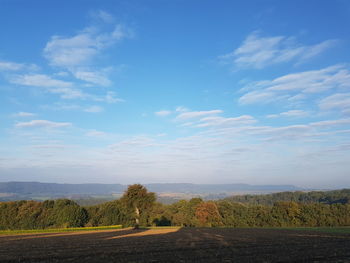 Scenic view of landscape against blue sky