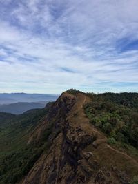 Scenic view of mountains against cloudy sky