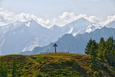 Scenic view of snowcapped mountains against sky