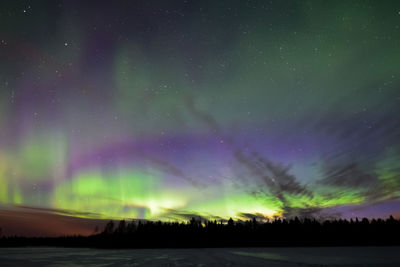 Scenic view of snow against sky at night