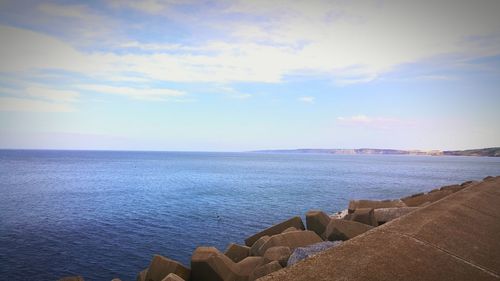 Scenic view of sea against cloudy sky