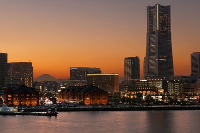 City skyline at sunset