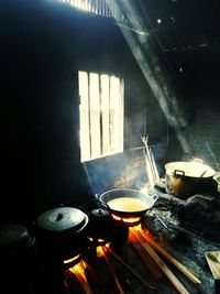 High angle view of cooking pan on table at home