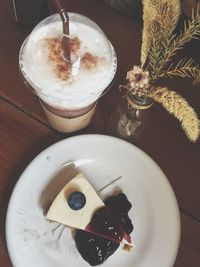 High angle view of coffee on table