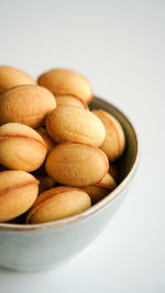 Close-up of food in bowl against white background