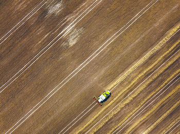 High angle view of tractor on field