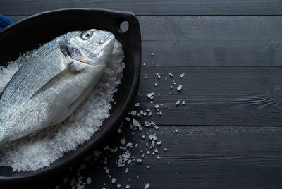 High angle view of fish on table