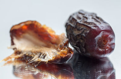 Close-up of bread over white background