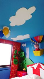 High angle view of multi colored balloons on table