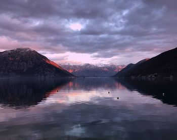 Scenic view of lake against sky during sunset