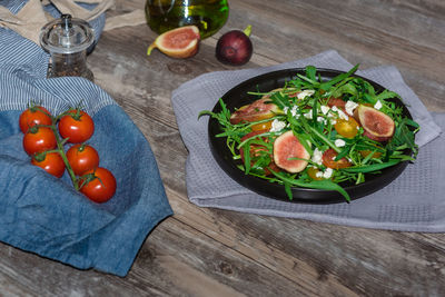 High angle view of vegetables in bowl on table