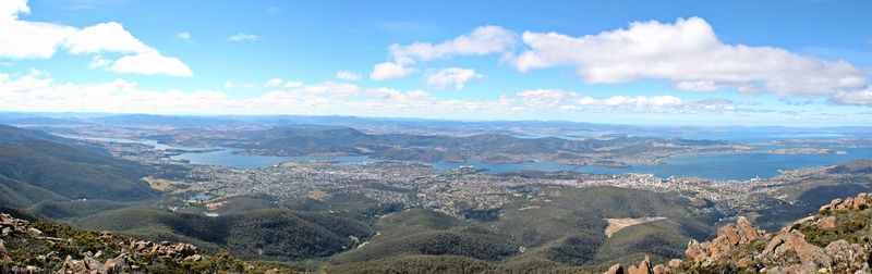 Aerial view of landscape against cloudy sky