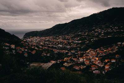 High angle view of townscape against sky