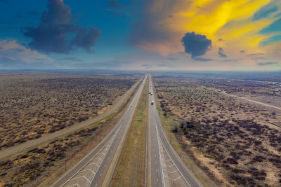 Aerial view of highway against sky