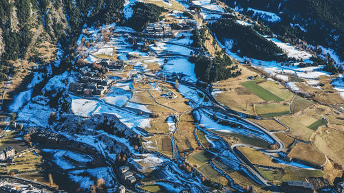 High angle view of snow on mountain