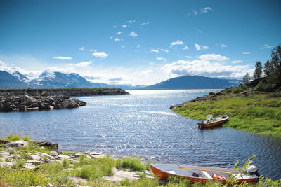 Scenic view of bay against sky