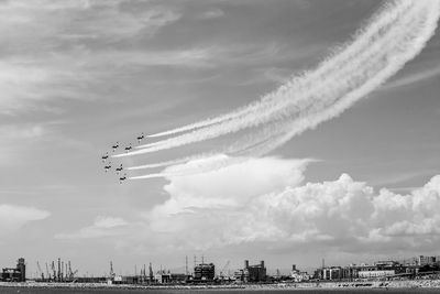 Aerial view of vapor trails in sky