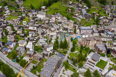 High angle view of buildings in city