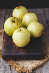 High angle view of apples on table