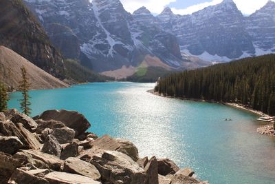 Scenic view of lake and mountains