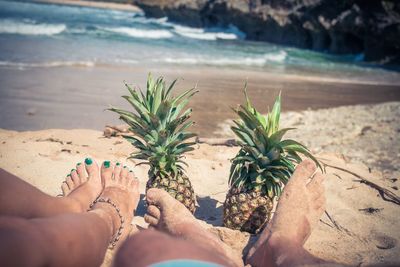 Low section of couple at beach