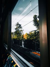 View of train through window