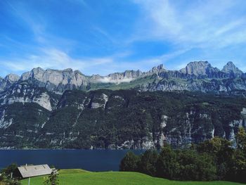 Scenic view of mountains against sky