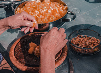 Midsection of man preparing food in kitchen