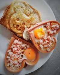 High angle view of breakfast served in plate