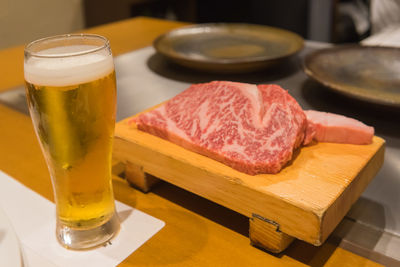 Close-up of food and drink on table