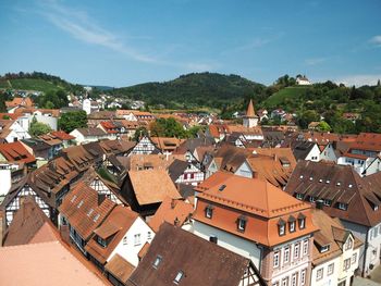 High angle view of townscape against sky