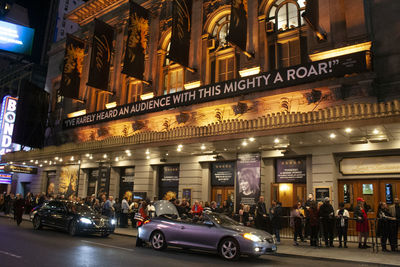 People on illuminated street at night