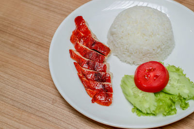 High angle view of breakfast served in plate