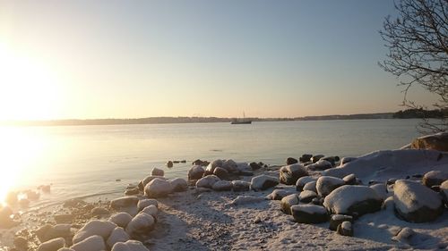 Scenic view of stones on shore