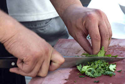 Midsection of man preparing food