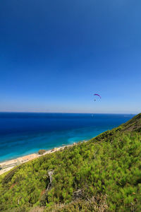 Scenic view of sea against blue sky