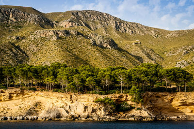 Scenic view of river and mountains