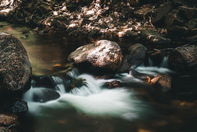 River flowing through rocks in forest