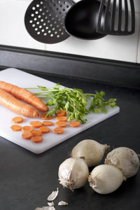 High angle view of food on table