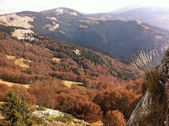 High angle view of mountains against sky