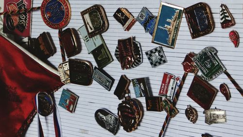 High angle view of objects on floor