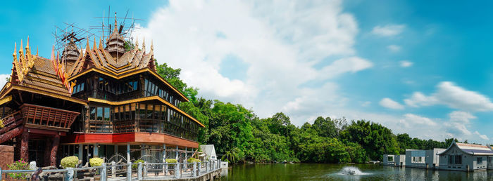 Nonthaburi/ thailand -june 27, 2020  beautiful temple in nonthaburi province built by teak.