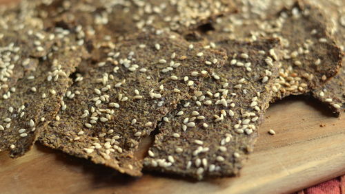 Close-up of bread on cutting board