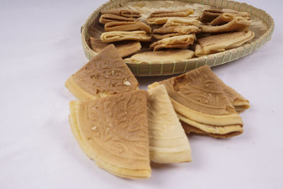 High angle view of cookies on table