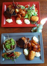 High angle view of serving food in plate